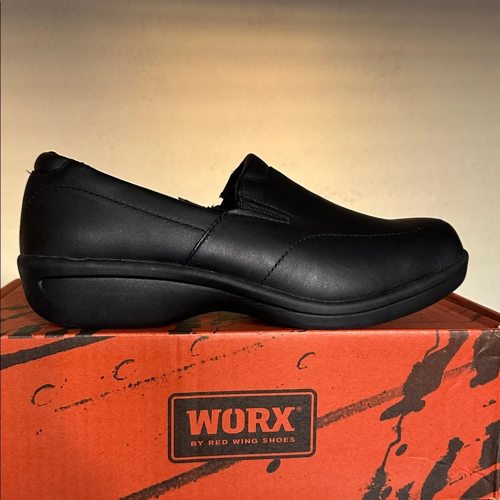 Worx Womens Black Leather Slip On Work Comfort Slip Resistant Shoes Sz‎ 10 M